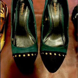 Women’s Green and Black Suede Heels